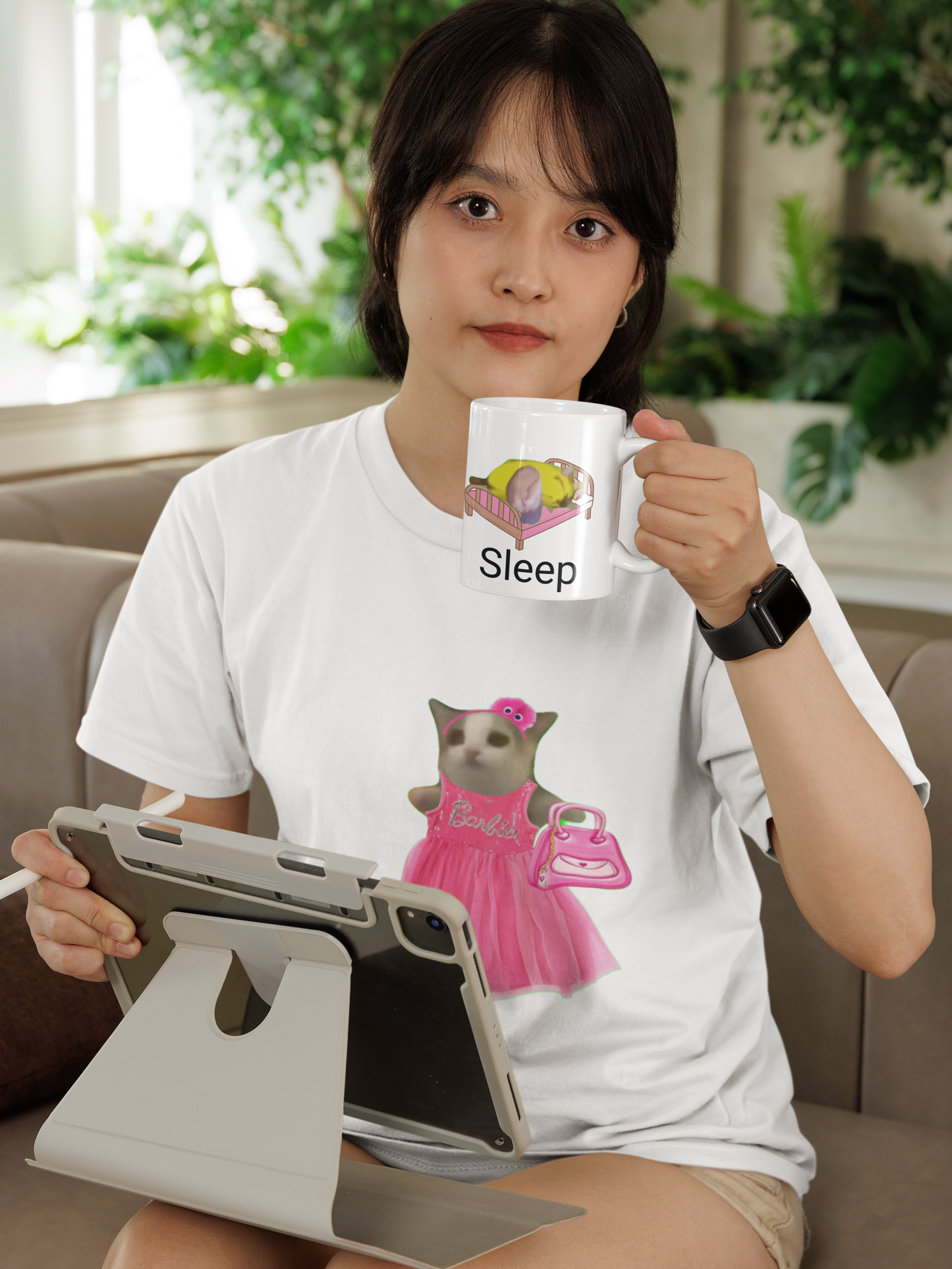 Banana Cat "Eat Sleep" Dual-Side Ceramic Mug