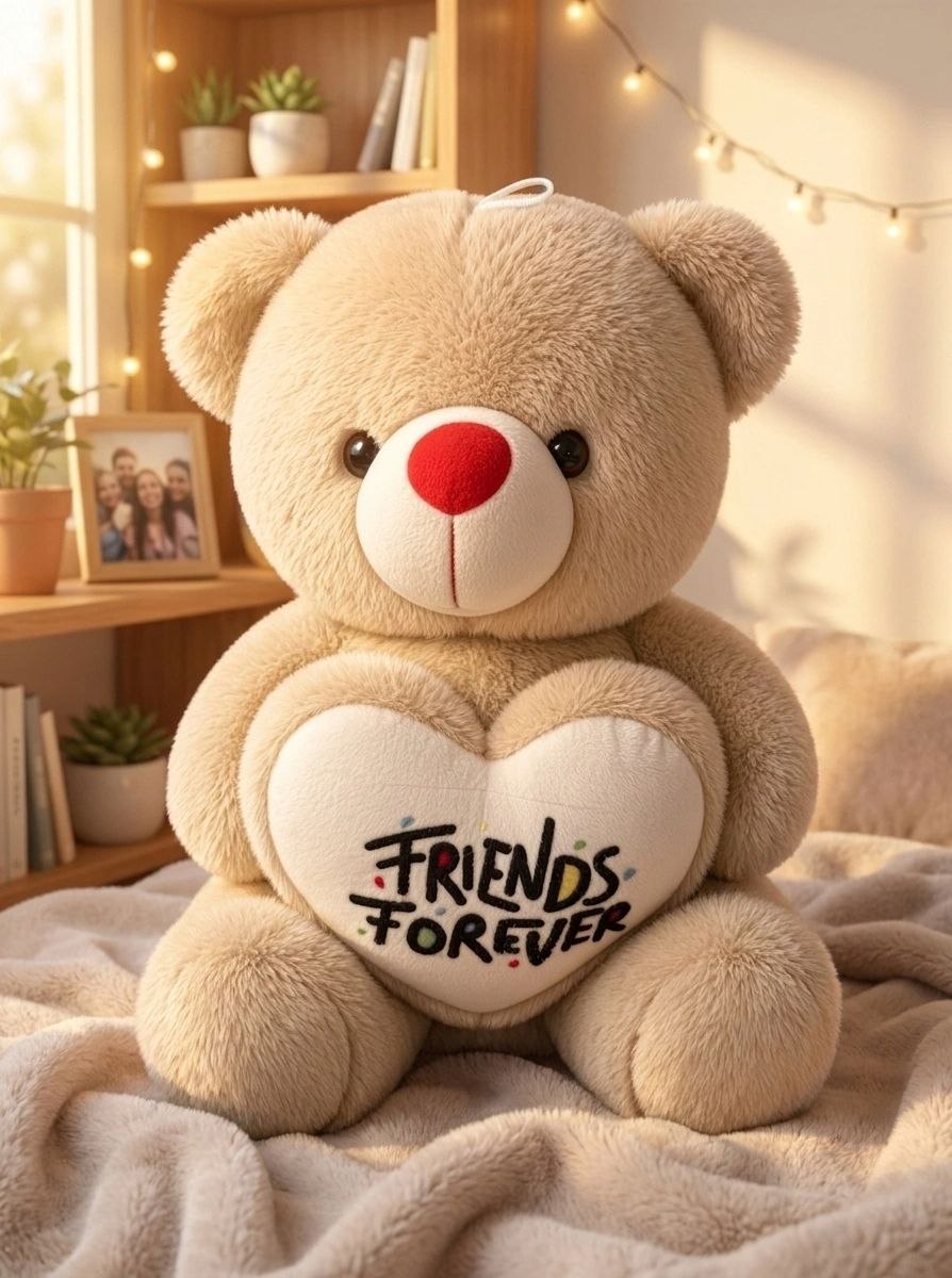 Premium Light Brown Stuffed Teddy Bear with "Friends Forever" Heart | Soft & Cuddly Plush Toy (36 cm)
