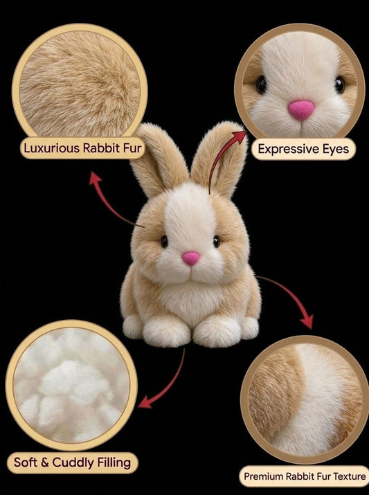 Premium Beige & White Fluffy Bunny Stuffed Toy with Long Ears & Pink Nose | Super Soft Cuddle Plush Animal