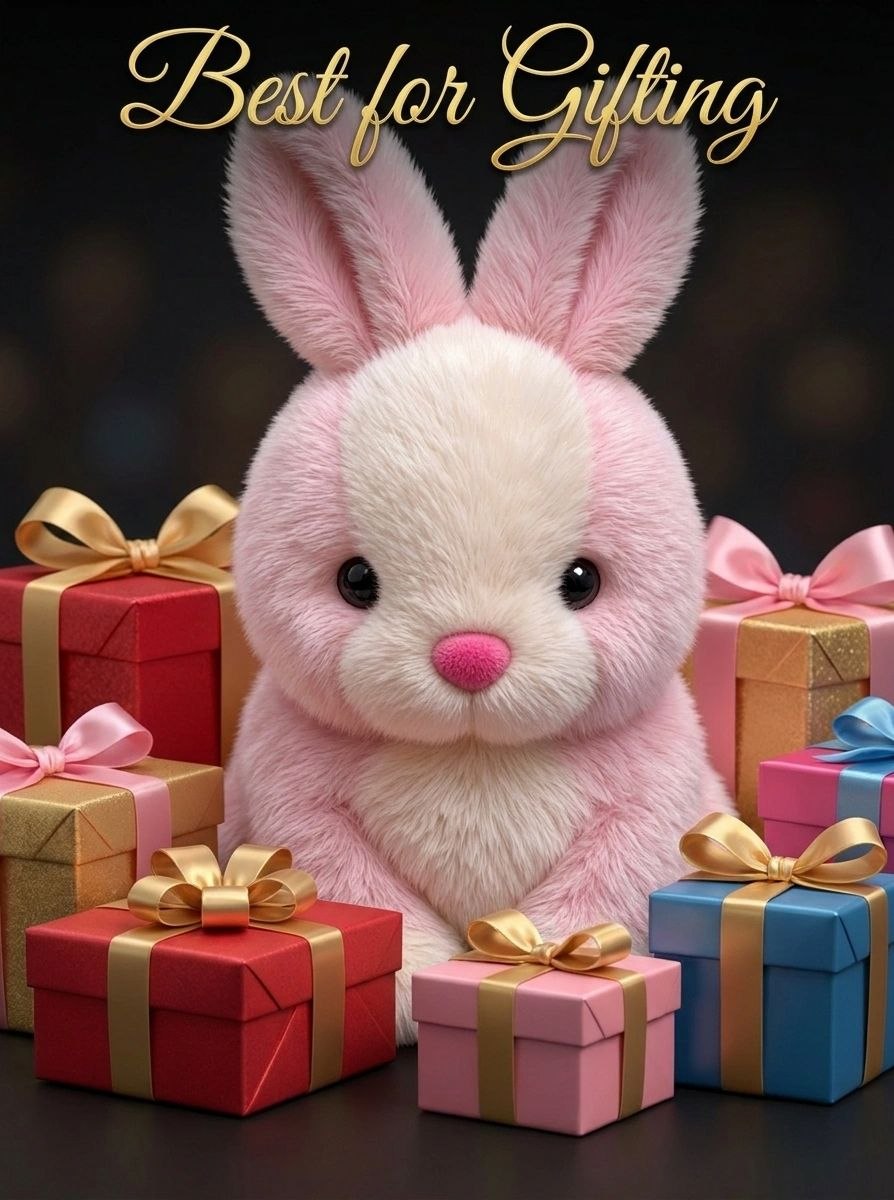 Premium Pink & White Fluffy Bunny Stuffed Toy with Long Ears & Cute Nose | Super Soft Cuddle Plush Animal