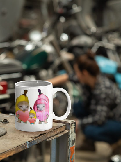 Cute Banana & Happy Cat Aesthetic Mug