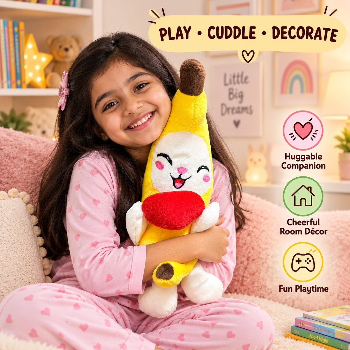 Crybananacat Official Adorable Banana Cat Plush Toy | Ultra-Soft Huggable Stuffed Animal with Cute Heart Design
