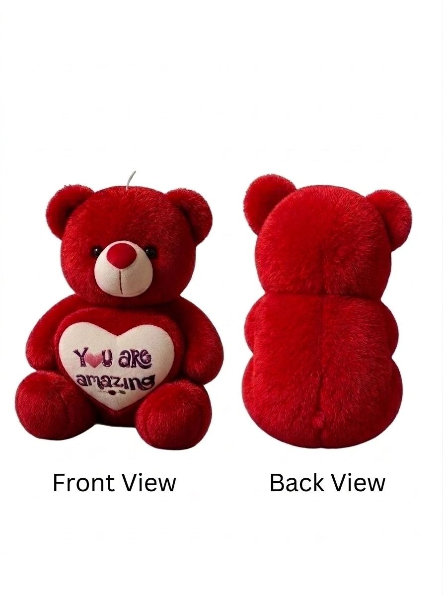 Premium Red Stuffed Teddy Bear with "You Are Amazing" Heart | Soft & Cuddly Plush Toy for Gifting (36 cm)