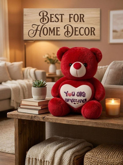 Premium Red Stuffed Teddy Bear with "You Are Amazing" Heart | Soft & Cuddly Plush Toy for Gifting (36 cm)