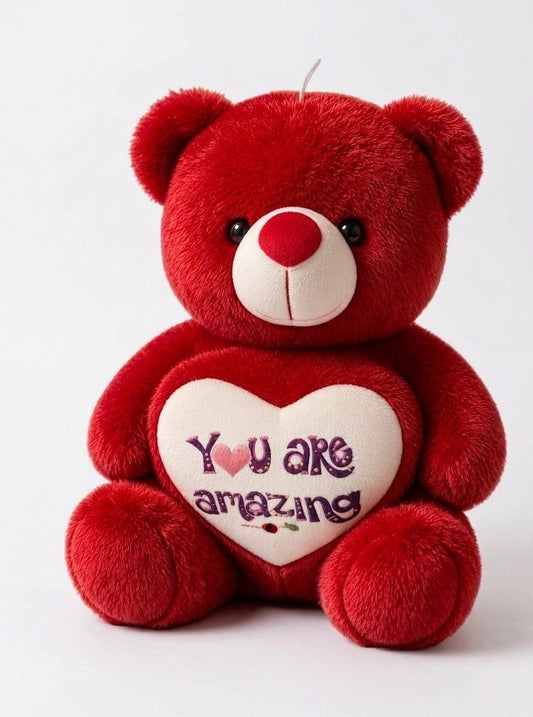 Premium Red Stuffed Teddy Bear with "You Are Amazing" Heart | Soft & Cuddly Plush Toy for Gifting (36 cm)