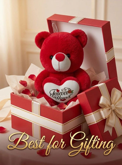 Premium Red Stuffed Teddy Bear with "Forever Yours" Heart | Soft & Cuddly Plush Toy for Gifting (36 cm)