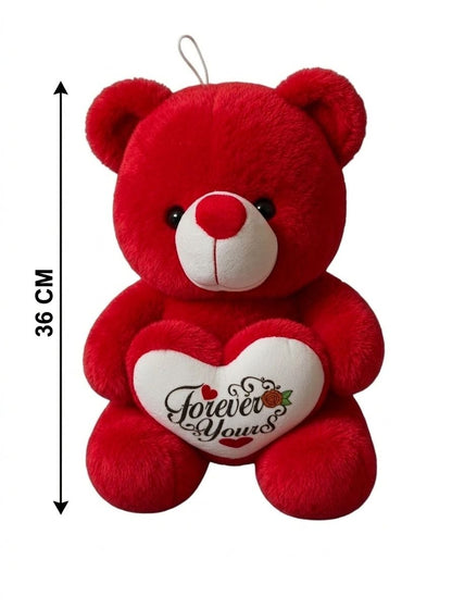Premium Red Stuffed Teddy Bear with "Forever Yours" Heart | Soft & Cuddly Plush Toy for Gifting (36 cm)