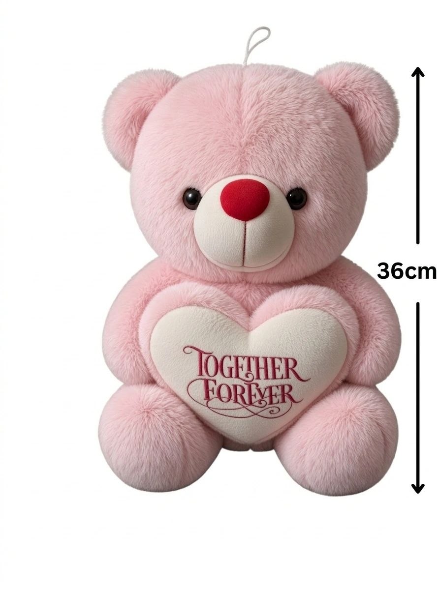Premium Pink Stuffed Teddy Bear with "Together Forever" Heart | Soft & Cuddly Plush Toy for Gifting (36 cm)