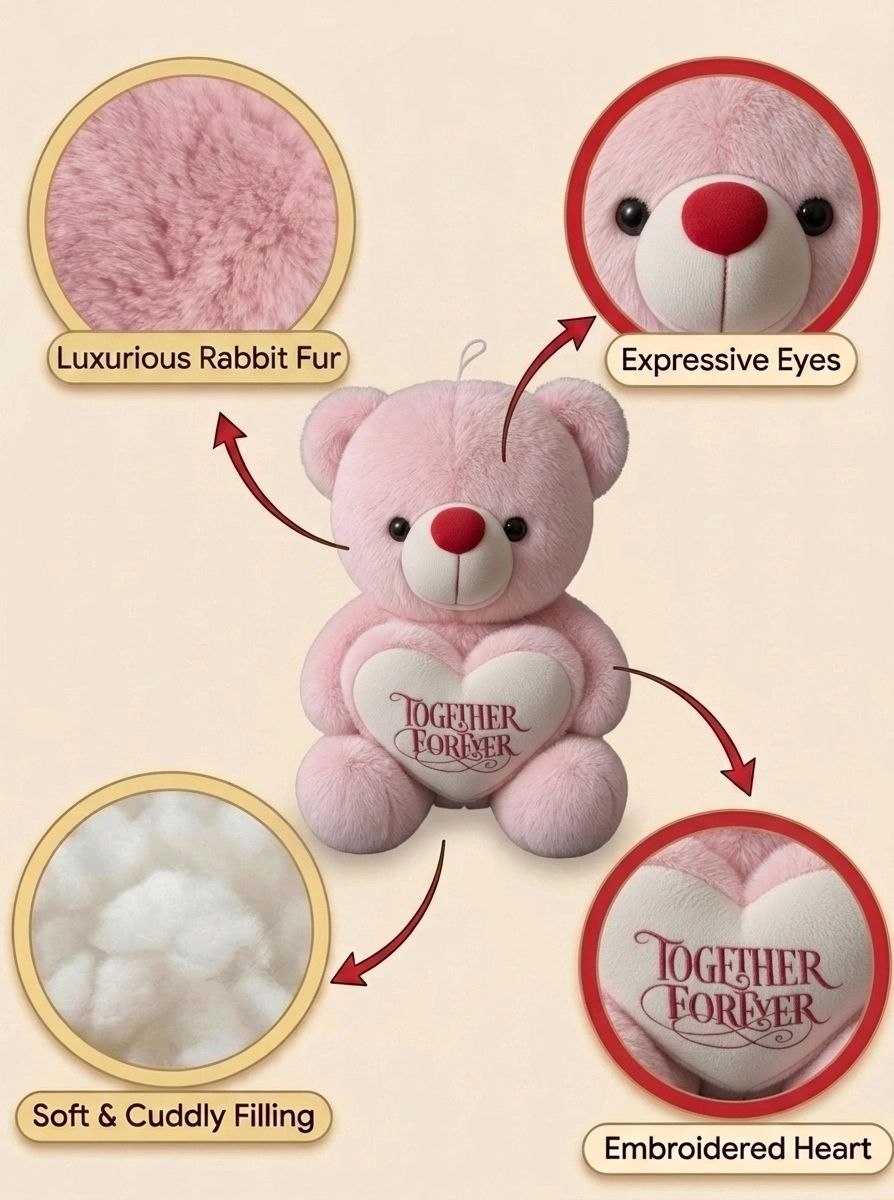 Premium Pink Stuffed Teddy Bear with "Together Forever" Heart | Soft & Cuddly Plush Toy for Gifting (36 cm)