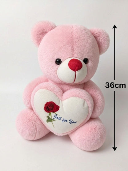 Premium Pink Stuffed Teddy Bear with "Just for You" Rose Heart | Soft & Cuddly Plush Toy for Gifting (36 cm)