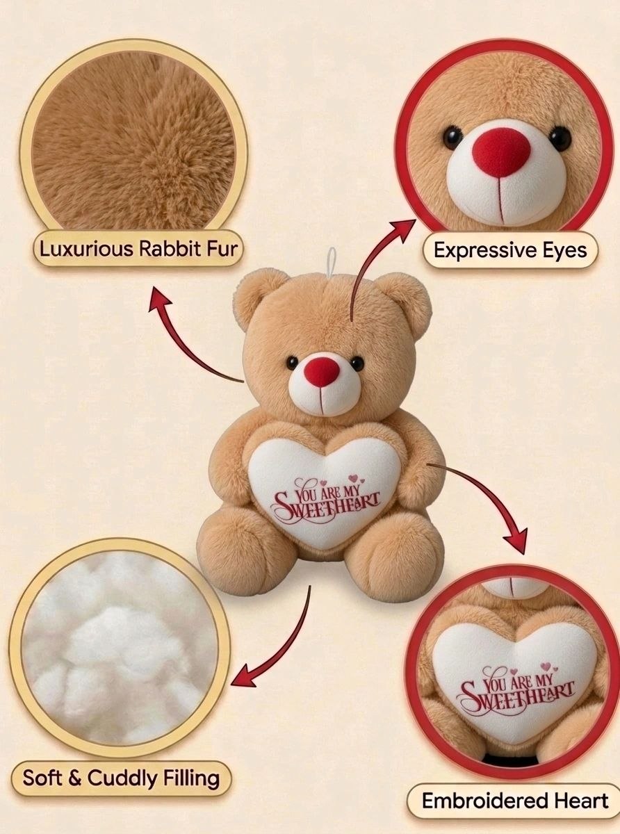 Premium Brown Stuffed Teddy Bear with "You Are My Sweetheart" Heart | Soft & Cuddly Plush Toy (36 cm)