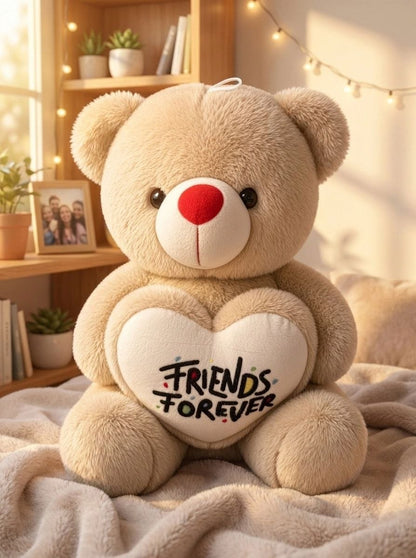 Premium Light Brown Stuffed Teddy Bear with "Friends Forever" Heart | Soft & Cuddly Plush Toy (36 cm)