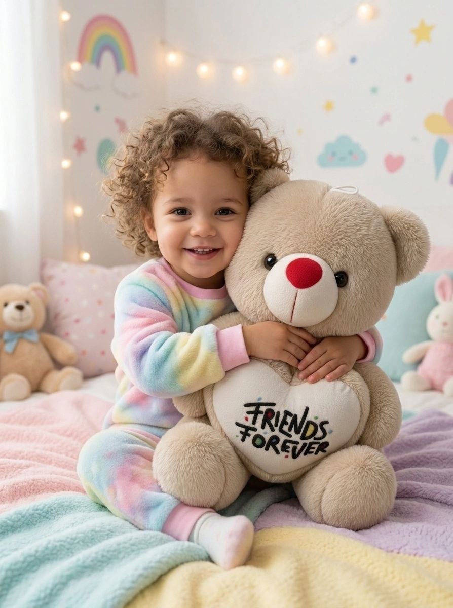 Premium Light Brown Stuffed Teddy Bear with "Friends Forever" Heart | Soft & Cuddly Plush Toy (36 cm)