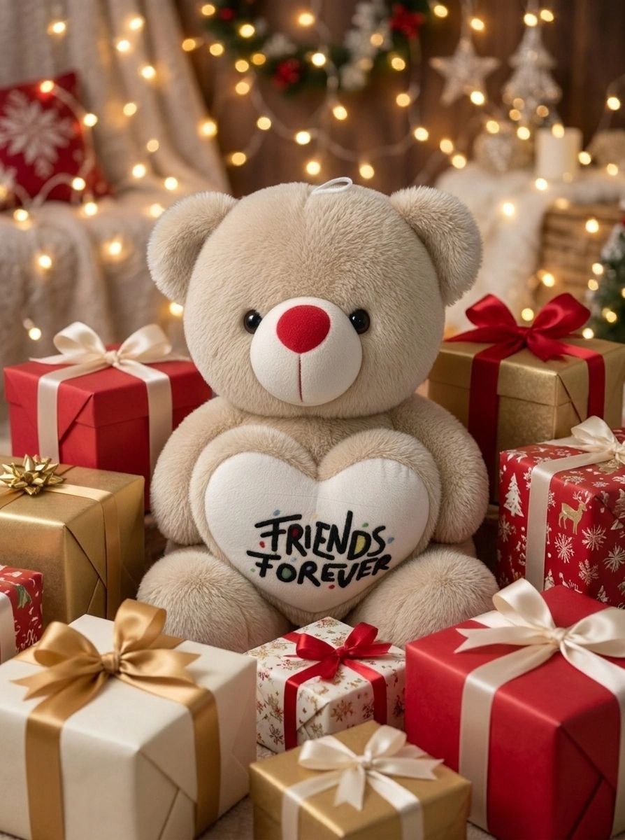 Premium Light Brown Stuffed Teddy Bear with "Friends Forever" Heart | Soft & Cuddly Plush Toy (36 cm)