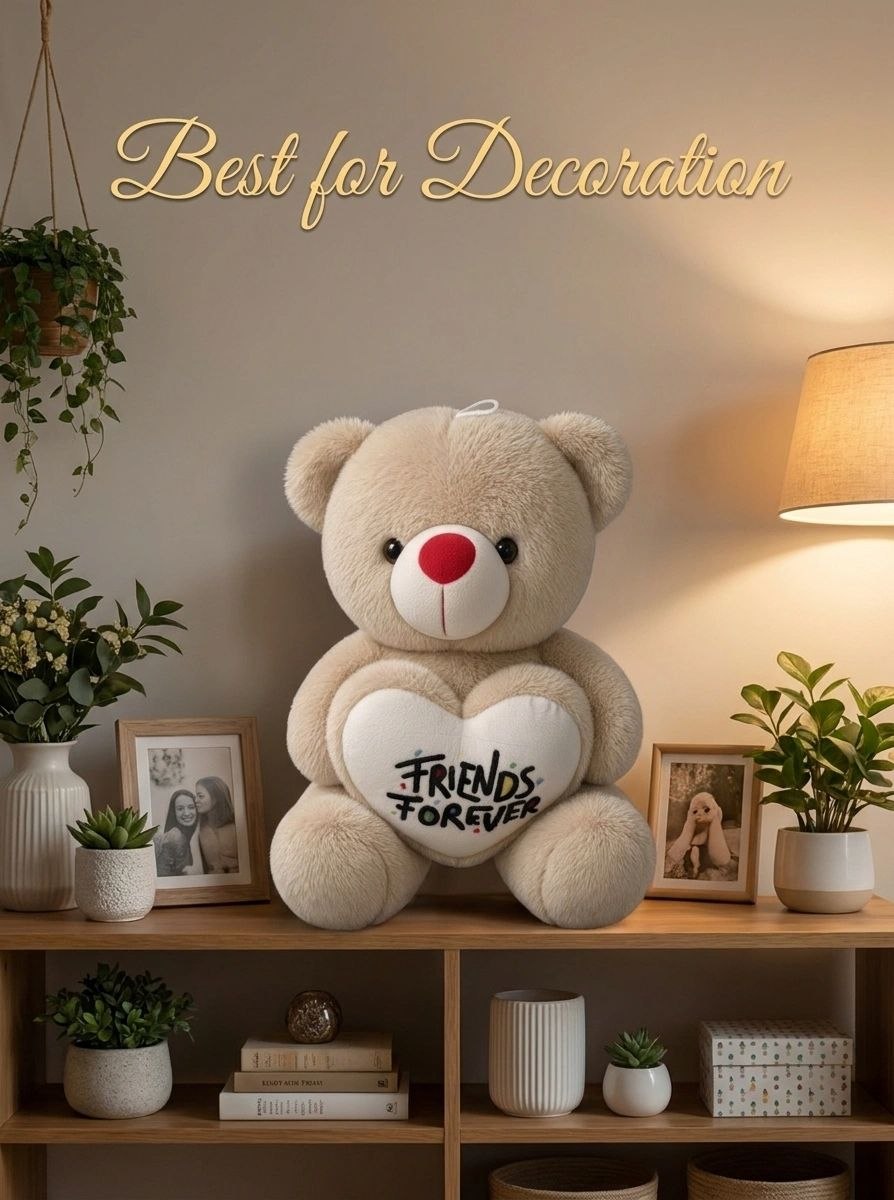 Premium Light Brown Stuffed Teddy Bear with "Friends Forever" Heart | Soft & Cuddly Plush Toy (36 cm)