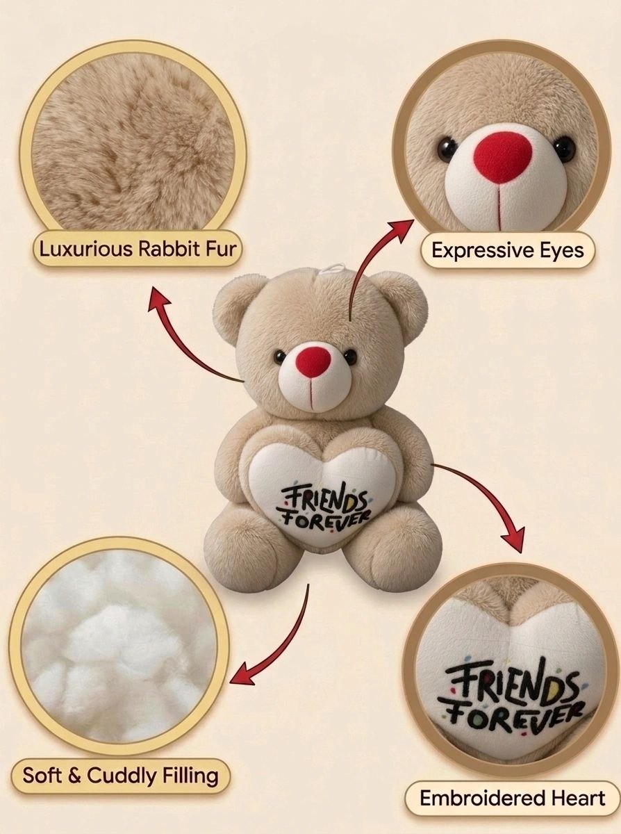 Premium Light Brown Stuffed Teddy Bear with "Friends Forever" Heart | Soft & Cuddly Plush Toy (36 cm)