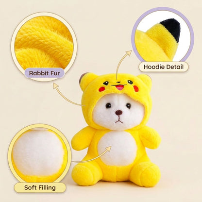Premium White Stuffed Bear with Removable Yellow Hoodie | Soft & Cuddly Plush Toy (30 cm)