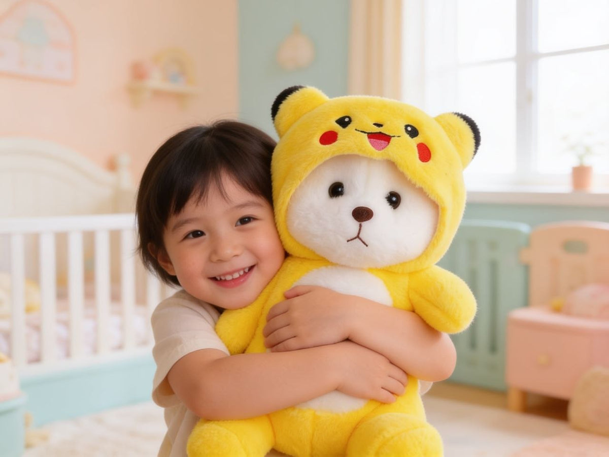 Premium White Stuffed Bear with Removable Yellow Hoodie | Soft & Cuddly Plush Toy (30 cm)