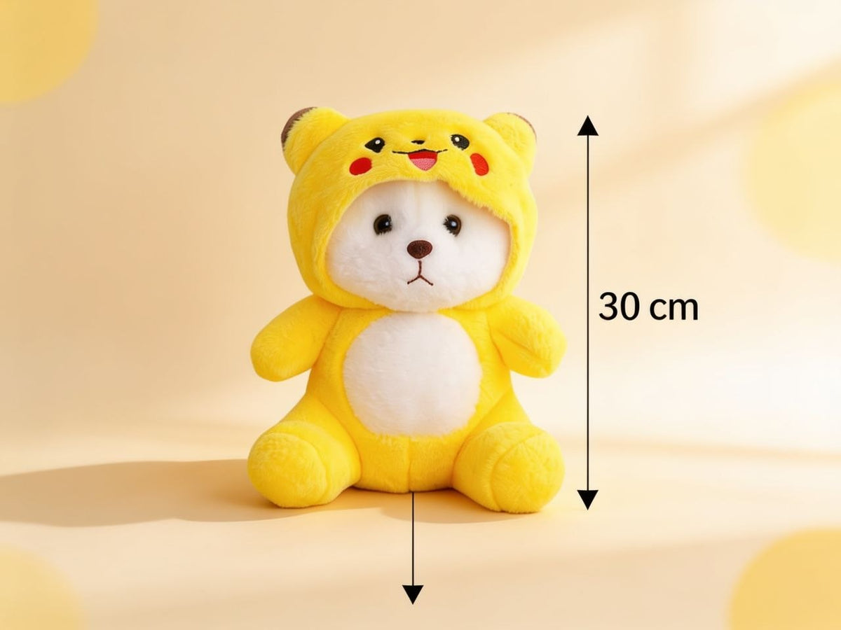 Premium White Stuffed Bear with Removable Yellow Hoodie | Soft & Cuddly Plush Toy (30 cm)