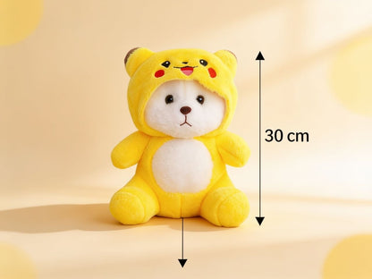 Premium White Stuffed Bear with Removable Yellow Hoodie | Soft & Cuddly Plush Toy (30 cm)