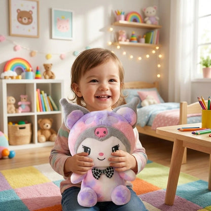 Premium Tie-Dye Kuromi Stuffed Toy with Attached Hoodie & Bow Tie | Soft Plush Toy (32 cm)