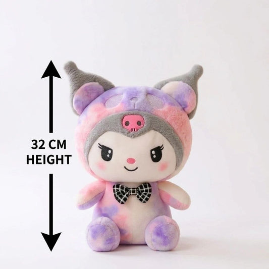 Premium Tie-Dye Kuromi Stuffed Toy with Attached Hoodie & Bow Tie | Soft Plush Toy (32 cm)