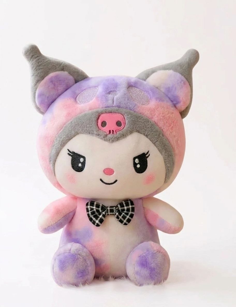Premium Tie-Dye Kuromi Stuffed Toy with Attached Hoodie & Bow Tie | Soft Plush Toy (32 cm)