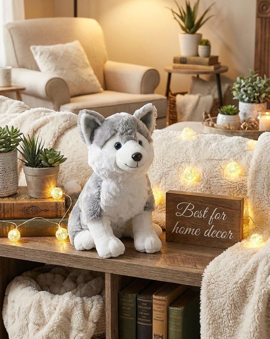 Premium Siberian Husky Stuffed Toy with Fluffy Tail & Realistic Ears | Soft Plush Toy (32 cm)