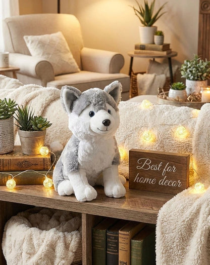 Premium Siberian Husky Stuffed Toy with Fluffy Tail & Realistic Ears | Soft Plush Toy (32 cm)