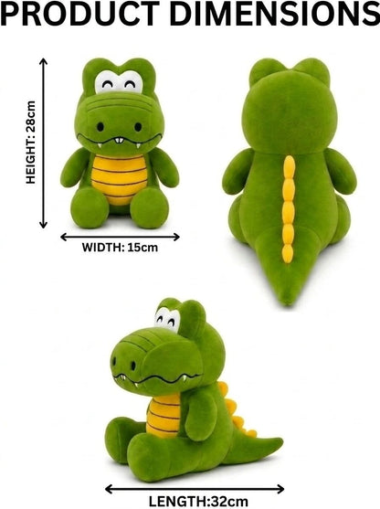 Adorable Green Crocodile Stuffed Toy with Striped Belly & Soft Spikes | Huggable Plush Toy