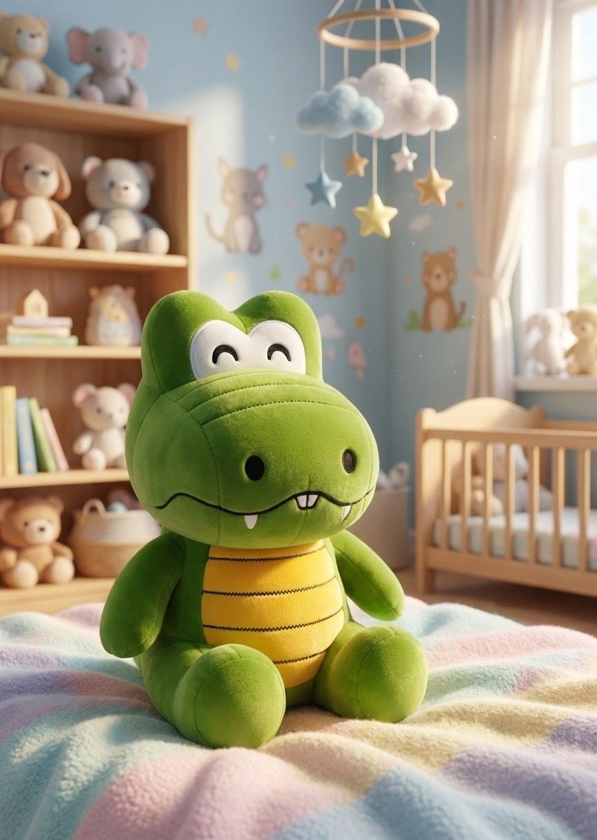 Adorable Green Crocodile Stuffed Toy with Striped Belly & Soft Spikes | Huggable Plush Toy