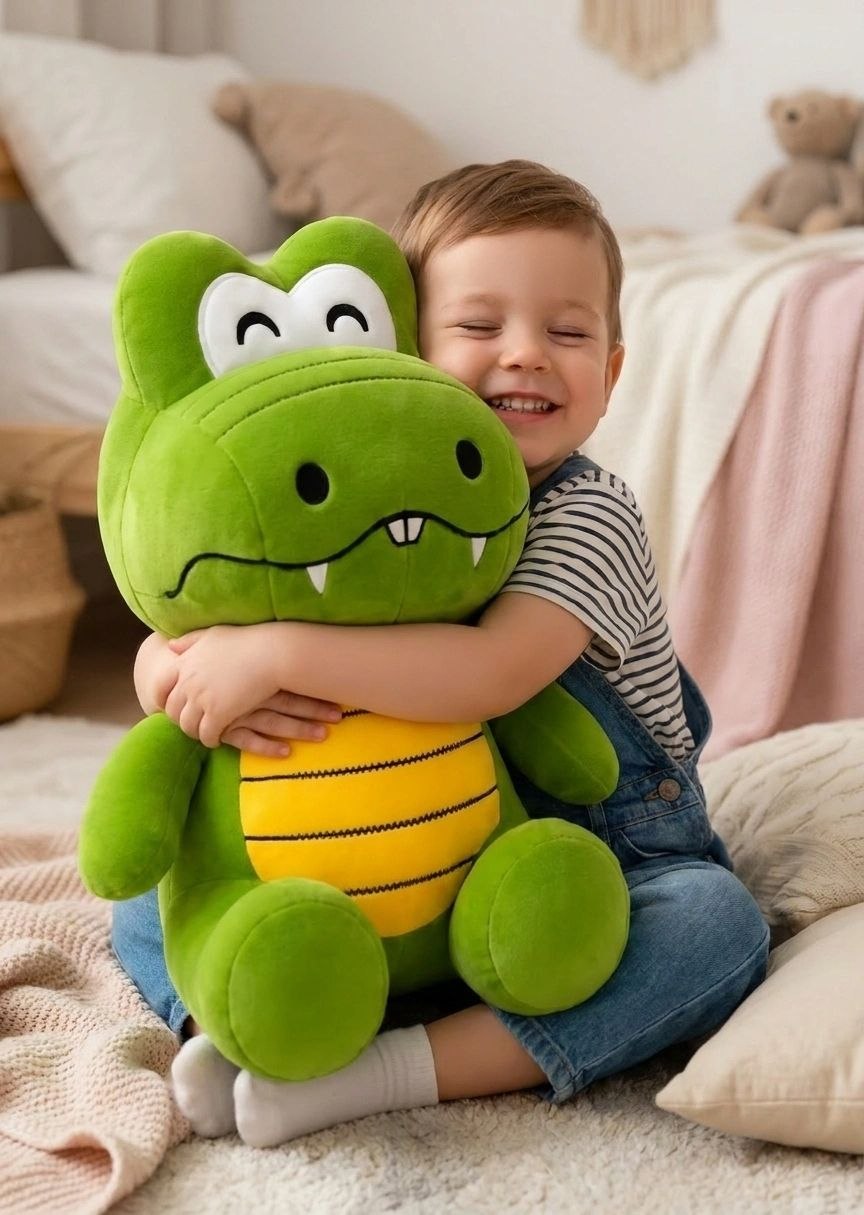 Adorable Green Crocodile Stuffed Toy with Striped Belly & Soft Spikes | Huggable Plush Toy