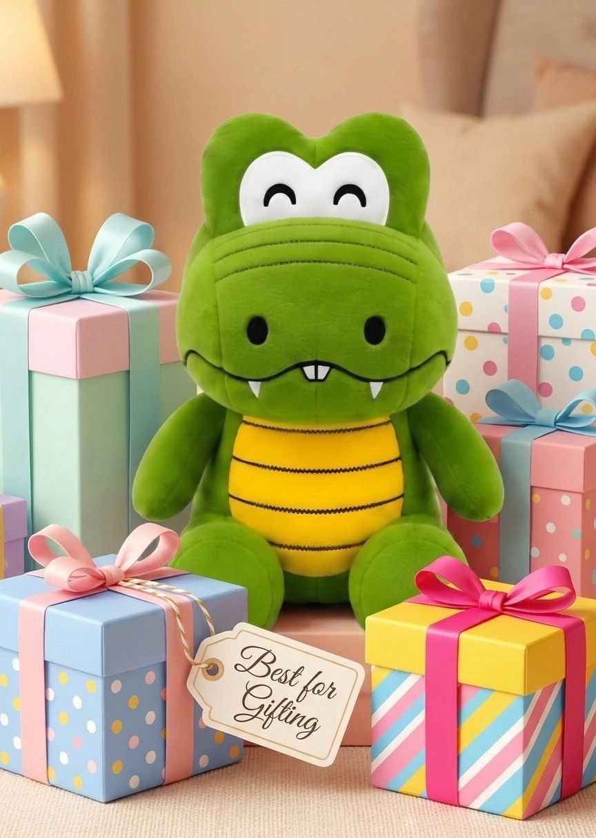 Adorable Green Crocodile Stuffed Toy with Striped Belly & Soft Spikes | Huggable Plush Toy