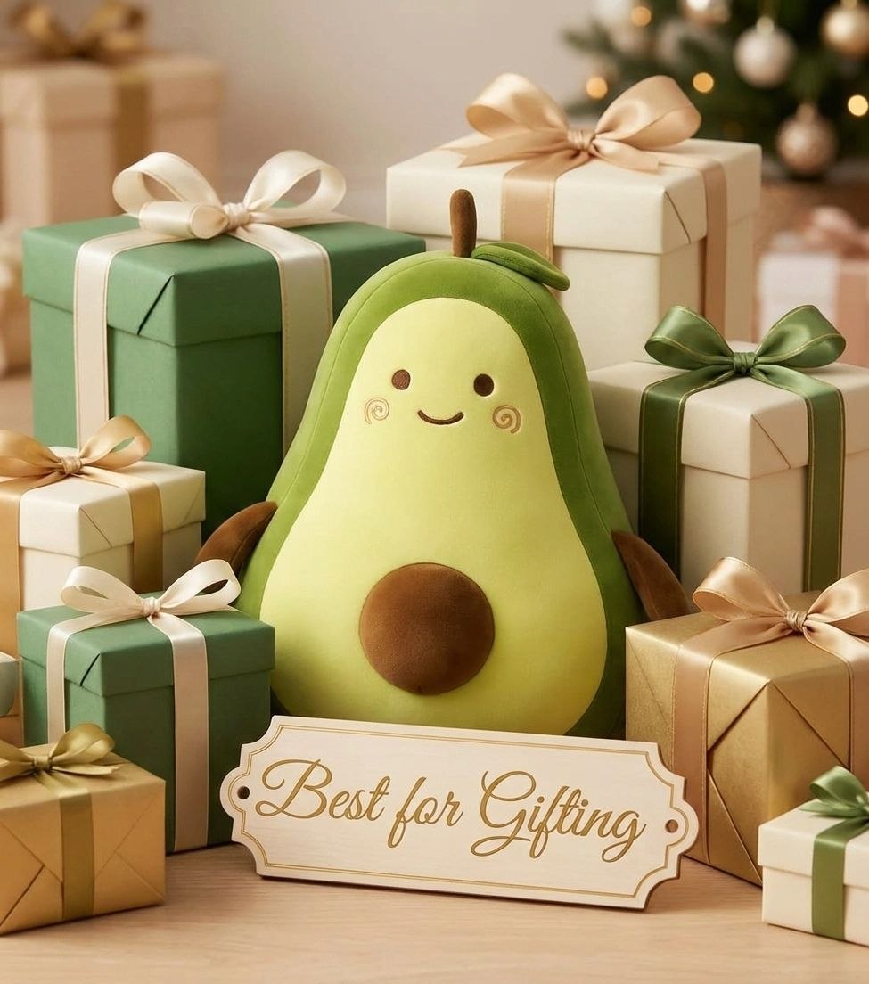 Adorable Avocado Stuffed Toy with Cute Face & Big Seed | Soft Cuddle & Fruit Plush Pillow