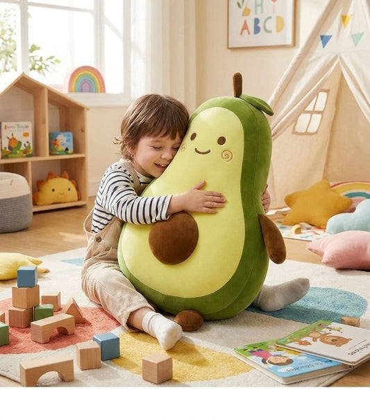 Adorable Avocado Stuffed Toy with Cute Face & Big Seed | Soft Cuddle & Fruit Plush Pillow