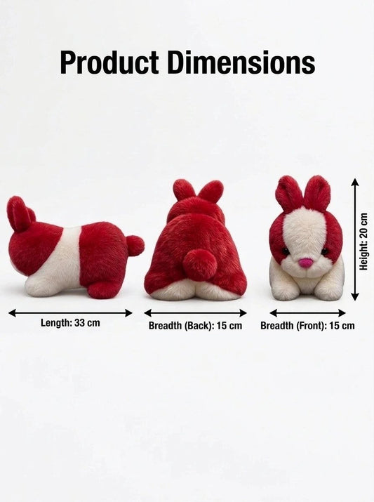 Adorable Red & White Bunny Rabbit Stuffed Toy with Long Ears & Pink Nose | Soft Cuddle & Kids Play Plush Animal