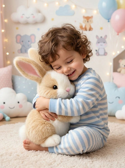 Premium Beige & White Fluffy Bunny Stuffed Toy with Long Ears & Pink Nose | Super Soft Cuddle Plush Animal