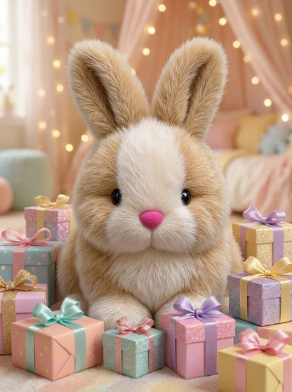 Premium Beige & White Fluffy Bunny Stuffed Toy with Long Ears & Pink Nose | Super Soft Cuddle Plush Animal