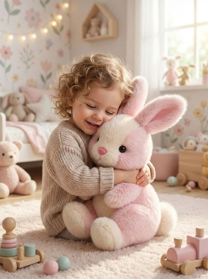 Premium Pink & White Fluffy Bunny Stuffed Toy with Long Ears & Cute Nose | Super Soft Cuddle Plush Animal