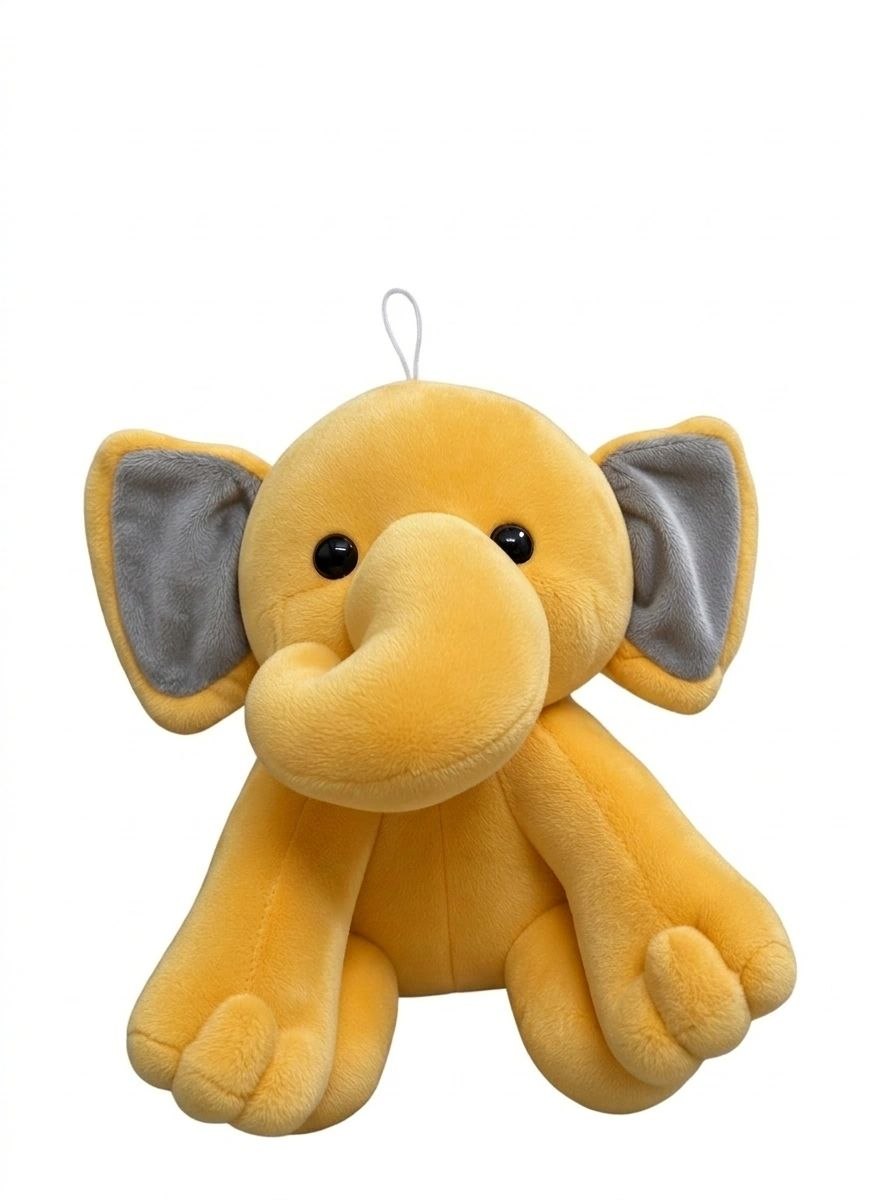 Premium Yellow & Grey Elephant Stuffed Toy with Soft E.F. Fabric & Cute Expressive Eyes | Huggable Plush Animal