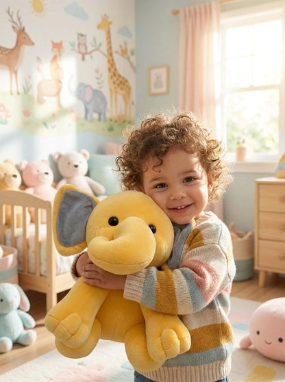 Premium Yellow & Grey Elephant Stuffed Toy with Soft E.F. Fabric & Cute Expressive Eyes | Huggable Plush Animal
