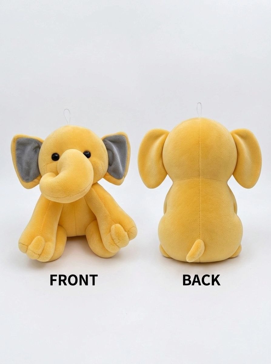 Premium Yellow & Grey Elephant Stuffed Toy with Soft E.F. Fabric & Cute Expressive Eyes | Huggable Plush Animal