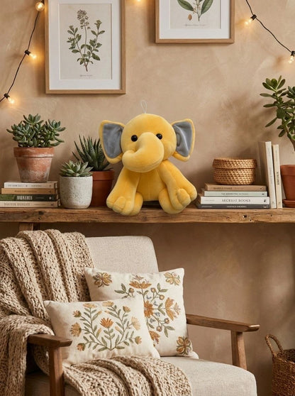 Premium Yellow & Grey Elephant Stuffed Toy with Soft E.F. Fabric & Cute Expressive Eyes | Huggable Plush Animal