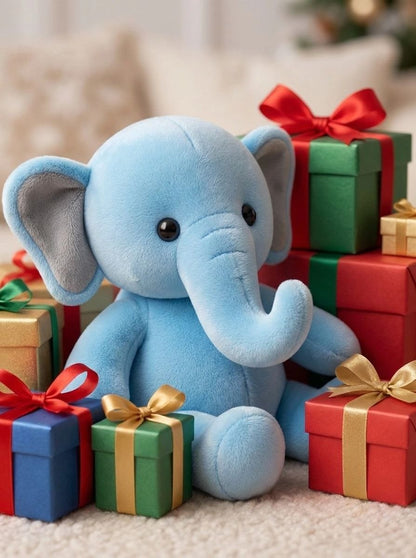 Premium Sky Blue & Grey Elephant Stuffed Toy with Soft E.F. Fabric & Cute Expressive Eyes | Huggable Plush Animal