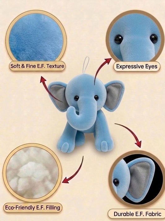 Premium Sky Blue & Grey Elephant Stuffed Toy with Soft E.F. Fabric & Cute Expressive Eyes | Huggable Plush Animal
