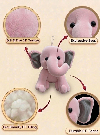 Premium Baby Pink & Grey Elephant Stuffed Toy with Soft E.F. Fabric & Cute Expressive Eyes | Huggable Plush Animal